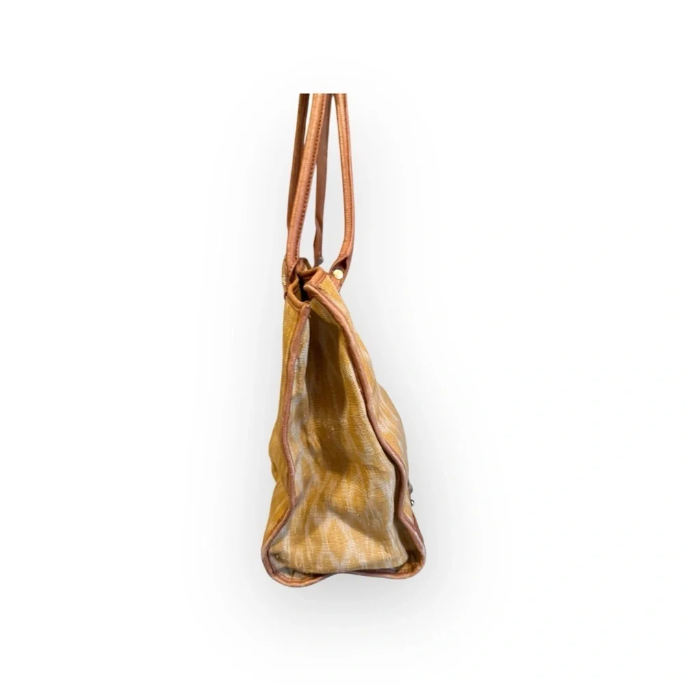 Rebecca Minkoff Women’s Indegenous Woven Cloth Large Tote Bag Cognac Leather - Picture 9 of 11